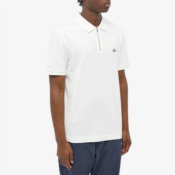 C.P. Company Men's Zipped Polo Shirt in Gauze White - Picture 2 of 6